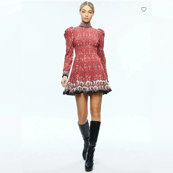 ALICE OLIVIA Elvira Smocked Mini Dress Allure Medallion MSRP 550 Size 14 - Picture 1 of 8